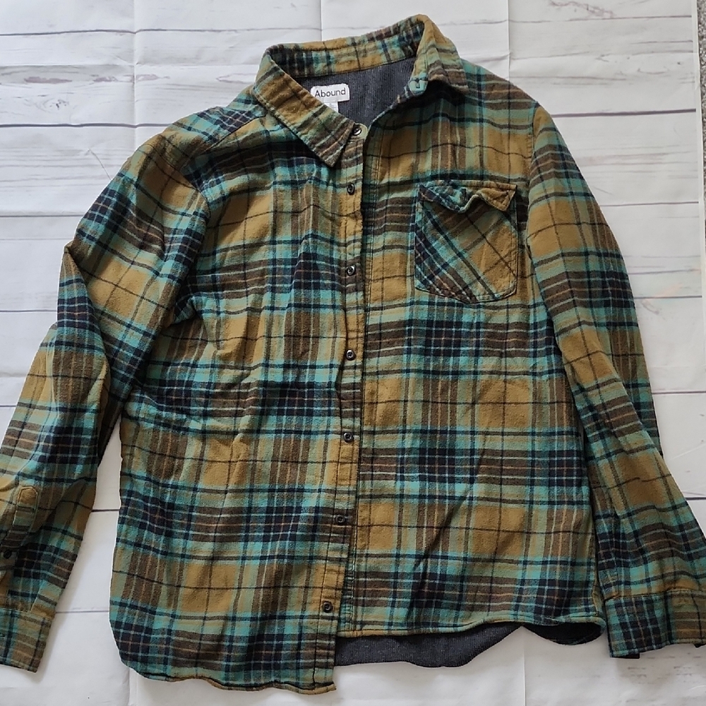 Abound Lightweight Shirt Jacket Green and Blue Plaid